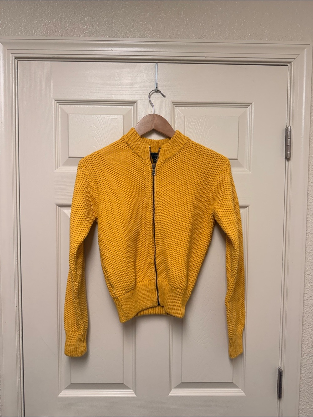 Ann Taylor Mustard Yellow Zip-Front Knit Sweater